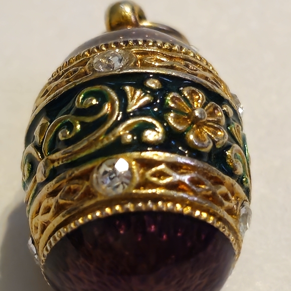 Purple and Gold Egg Pendant Charm with Intricate Detailing Signed - Picture 5 of 12